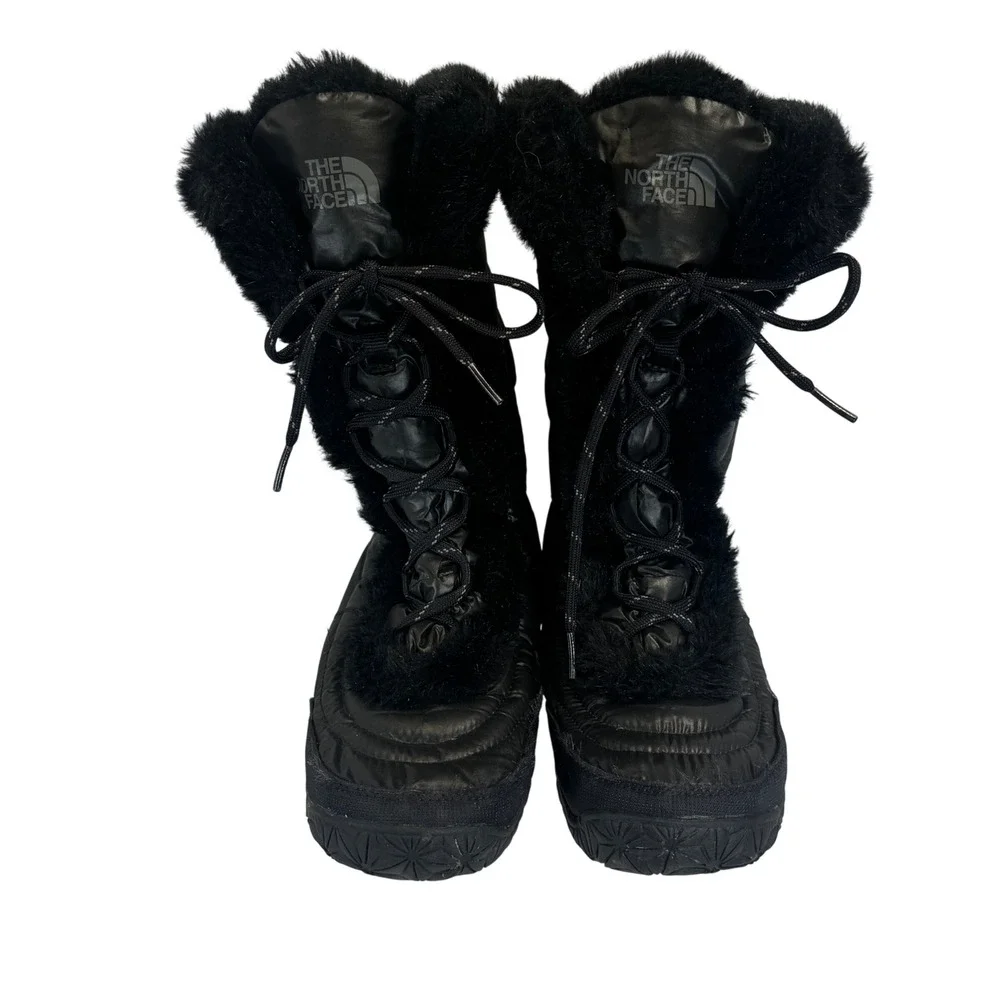 The North Face Nuptse Purna II Winter Boots Black Goose Down Faux Fur Womens 9.5